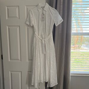 Zara White Eyelet Midi Dress, size medium